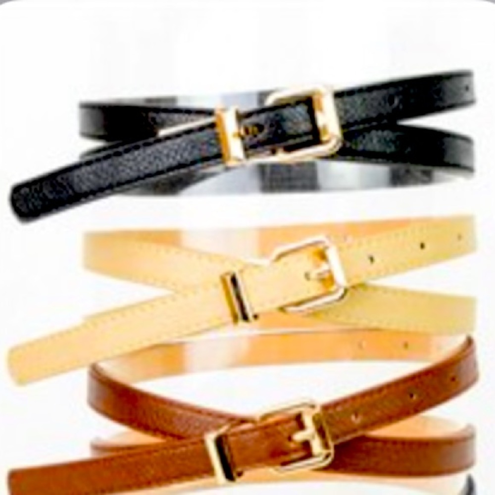 Thin black belt with gold buckle